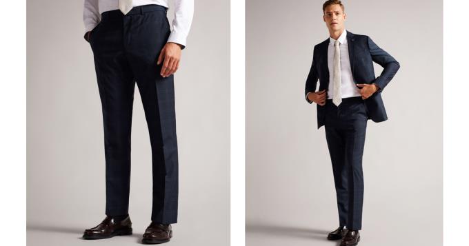 Pantalon Ted Baker Slim Fit Navy Check Suit Bleu Marine Homme | WER-18790380